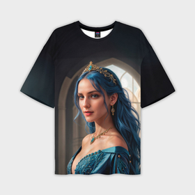 Мужская футболка oversize 3D с принтом Девушка принцесса с синими волосами в Тюмени,  |  | 