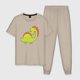 Мужская пижама хлопок с принтом Зелёный динозаврик в Белгороде, 100% хлопок | брюки и футболка прямого кроя, без карманов, на брюках мягкая резинка на поясе и по низу штанин
 | 