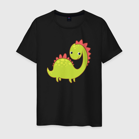 Мужская футболка хлопок с принтом Зелёный динозаврик в Санкт-Петербурге, 100% хлопок | прямой крой, круглый вырез горловины, длина до линии бедер, слегка спущенное плечо. | 