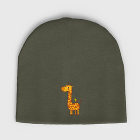 Мужская шапка демисезонная с принтом Жираф и птичка в Кировске,  |  | Тематика изображения на принте: 