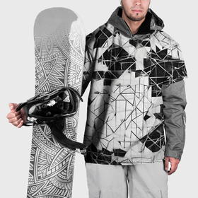 Накидка на куртку 3D с принтом Ломаные линии чёрно белые в Курске, 100% полиэстер |  | 