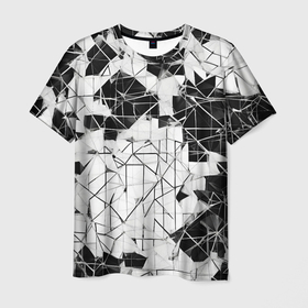 Мужская футболка 3D с принтом Ломаные линии чёрно белые в Курске, 100% полиэфир | прямой крой, круглый вырез горловины, длина до линии бедер | 