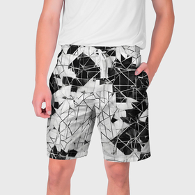 Мужские шорты 3D с принтом Ломаные линии чёрно белые в Курске,  полиэстер 100% | прямой крой, два кармана без застежек по бокам. Мягкая трикотажная резинка на поясе, внутри которой широкие завязки. Длина чуть выше колен | 