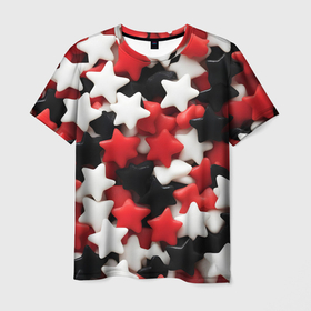 Мужская футболка 3D с принтом Сладкие Звёзды чёрно красные в Екатеринбурге, 100% полиэфир | прямой крой, круглый вырез горловины, длина до линии бедер | 