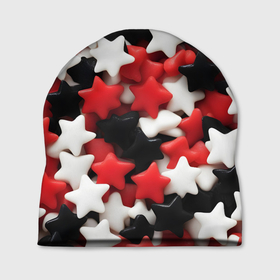 Шапка 3D с принтом Сладкие Звёзды чёрно красные в Петрозаводске, 100% полиэстер | универсальный размер, печать по всей поверхности изделия | Тематика изображения на принте: 