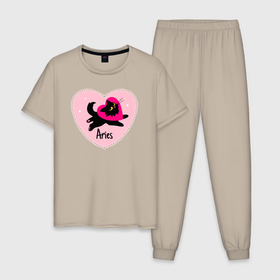 Мужская пижама хлопок с принтом Котик с сердечком   весы в Тюмени, 100% хлопок | брюки и футболка прямого кроя, без карманов, на брюках мягкая резинка на поясе и по низу штанин
 | 