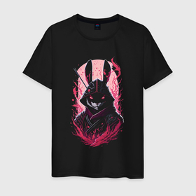 Мужская футболка хлопок с принтом Кролик самурай в Кировске, 100% хлопок | прямой крой, круглый вырез горловины, длина до линии бедер, слегка спущенное плечо. | 