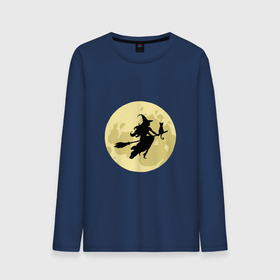 Мужской лонгслив хлопок с принтом Ведьма и кот летят на метле, луна в Тюмени, 100% хлопок |  | 