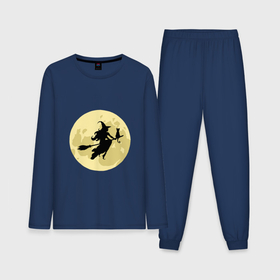 Мужская пижама с лонгсливом хлопок с принтом Ведьма и кот летят на метле, луна ,  |  | 