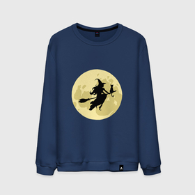 Мужской свитшот хлопок с принтом Ведьма и кот летят на метле, луна в Тюмени, 100% хлопок |  | 