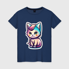 Женская футболка хлопок с принтом Милый котик Cute kitty , 100% хлопок | прямой крой, круглый вырез горловины, длина до линии бедер, слегка спущенное плечо | 