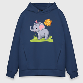 Мужское худи Oversize хлопок с принтом Солнечный слоненок в Ухте, френч-терри — 70% хлопок, 30% полиэстер. Мягкий теплый начес внутри —100% хлопок | боковые карманы, эластичные манжеты и нижняя кромка, капюшон на магнитной кнопке | 