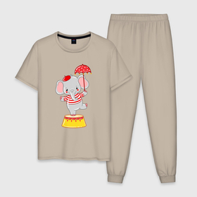 Мужская пижама хлопок с принтом Слоник с зонтом , 100% хлопок | брюки и футболка прямого кроя, без карманов, на брюках мягкая резинка на поясе и по низу штанин
 | 