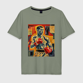 Мужская футболка хлопок Oversize с принтом Боксер на ринге в Курске, 100% хлопок | свободный крой, круглый ворот, “спинка” длиннее передней части | 