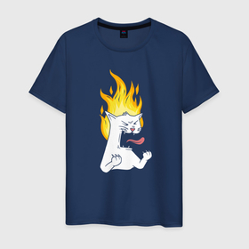 Светящаяся мужская футболка с принтом Мемный котик в огне в Кировске,  |  | 
