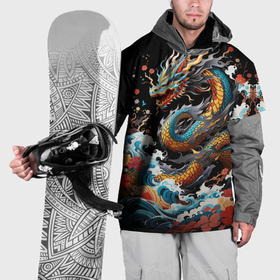 Накидка на куртку 3D с принтом Дракон на волнах в  японском стиле арт в Петрозаводске, 100% полиэстер |  | 