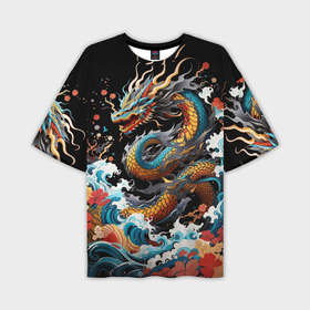Мужская футболка oversize 3D с принтом Дракон на волнах в  японском стиле арт в Санкт-Петербурге,  |  | 