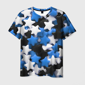 Мужская футболка 3D с принтом Сладкие звёзды чёрно синие в Екатеринбурге, 100% полиэфир | прямой крой, круглый вырез горловины, длина до линии бедер | 