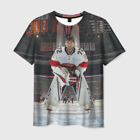 Мужская футболка 3D с принтом Sergey Bobrovsky   Florida panthers   hockey в Петрозаводске, 100% полиэфир | прямой крой, круглый вырез горловины, длина до линии бедер | 