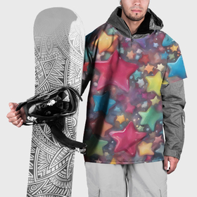 Накидка на куртку 3D с принтом Разноцветные новогодние звёзды в Белгороде, 100% полиэстер |  | Тематика изображения на принте: 