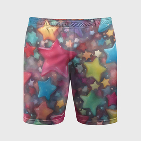 Мужские шорты спортивные с принтом Разноцветные новогодние звёзды в Белгороде,  |  | Тематика изображения на принте: 
