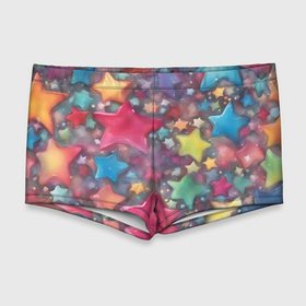 Мужские купальные плавки 3D с принтом Разноцветные новогодние звёзды в Белгороде, Полиэстер 85%, Спандекс 15% |  | 