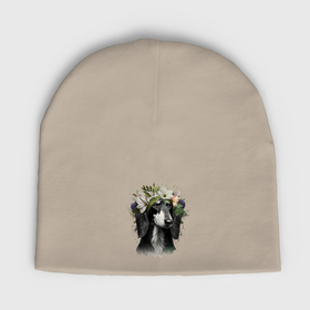 Мужская шапка демисезонная с принтом Салюки черная с венком из цветов в Курске,  |  | 