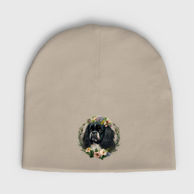 Мужская шапка демисезонная с принтом Хин черный с венком из цветов в Кировске,  |  | Тематика изображения на принте: 