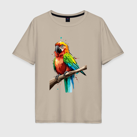 Мужская футболка хлопок Oversize с принтом Попугай какаду в Курске, 100% хлопок | свободный крой, круглый ворот, “спинка” длиннее передней части | 