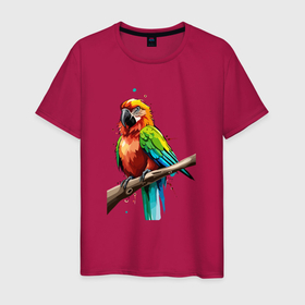 Мужская футболка хлопок с принтом Попугай какаду в Курске, 100% хлопок | прямой крой, круглый вырез горловины, длина до линии бедер, слегка спущенное плечо. | 