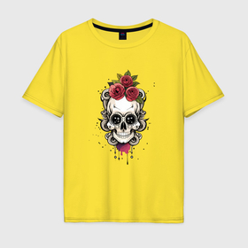 Мужская футболка хлопок Oversize с принтом Мексиканский  сахарный череп в Тюмени, 100% хлопок | свободный крой, круглый ворот, “спинка” длиннее передней части | Тематика изображения на принте: 