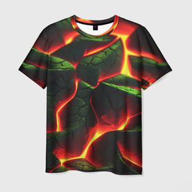 Мужская футболка 3D с принтом Зеленые плиты  и лава в Кировске, 100% полиэфир | прямой крой, круглый вырез горловины, длина до линии бедер | 