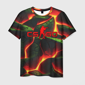 Мужская футболка 3D с принтом CSGO зеленые плиты  и лава в Кировске, 100% полиэфир | прямой крой, круглый вырез горловины, длина до линии бедер | 