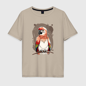 Мужская футболка хлопок Oversize с принтом Попугай какаду в Курске, 100% хлопок | свободный крой, круглый ворот, “спинка” длиннее передней части | 