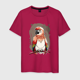 Мужская футболка хлопок с принтом Попугай какаду в Курске, 100% хлопок | прямой крой, круглый вырез горловины, длина до линии бедер, слегка спущенное плечо. | 