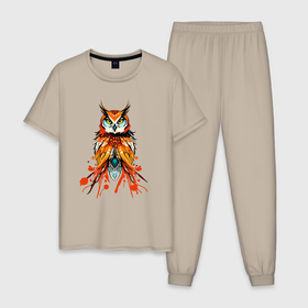 Мужская пижама хлопок с принтом Сова   огонь в Тюмени, 100% хлопок | брюки и футболка прямого кроя, без карманов, на брюках мягкая резинка на поясе и по низу штанин
 | 