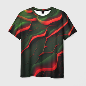 Мужская футболка 3D с принтом Объемные   зеленые плиты в Кировске, 100% полиэфир | прямой крой, круглый вырез горловины, длина до линии бедер | 