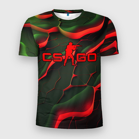 Мужская футболка 3D Slim с принтом CSGO  red green texture , 100% полиэстер с улучшенными характеристиками | приталенный силуэт, круглая горловина, широкие плечи, сужается к линии бедра | 