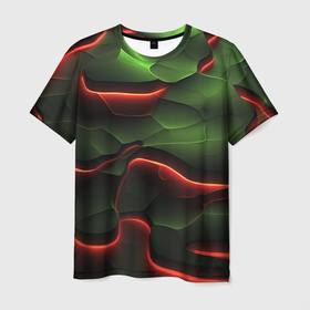 Мужская футболка 3D с принтом Объемные красно зеленые плиты в Кировске, 100% полиэфир | прямой крой, круглый вырез горловины, длина до линии бедер | 
