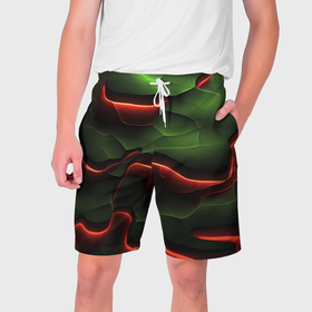 Мужские шорты 3D с принтом Объемные красно зеленые плиты в Новосибирске,  полиэстер 100% | прямой крой, два кармана без застежек по бокам. Мягкая трикотажная резинка на поясе, внутри которой широкие завязки. Длина чуть выше колен | 