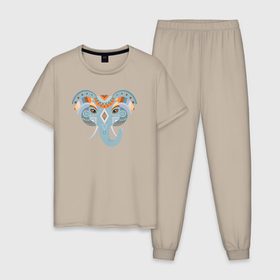 Мужская пижама хлопок с принтом Красочный слон , 100% хлопок | брюки и футболка прямого кроя, без карманов, на брюках мягкая резинка на поясе и по низу штанин
 | 