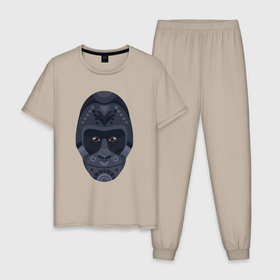Мужская пижама хлопок с принтом Black gorilla в Новосибирске, 100% хлопок | брюки и футболка прямого кроя, без карманов, на брюках мягкая резинка на поясе и по низу штанин
 | 