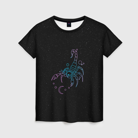 Женская футболка 3D с принтом Знак зодиака скорпион   космос в Тюмени, 100% полиэфир ( синтетическое хлопкоподобное полотно) | прямой крой, круглый вырез горловины, длина до линии бедер | 
