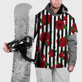 Накидка на куртку 3D с принтом Полосы и красные розы в Кировске, 100% полиэстер |  | 