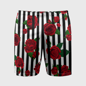 Мужские шорты спортивные с принтом Полосы и красные розы в Тюмени,  |  | Тематика изображения на принте: 