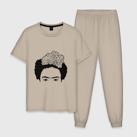 Мужская пижама хлопок с принтом Контрастная Фрида Кало в Курске, 100% хлопок | брюки и футболка прямого кроя, без карманов, на брюках мягкая резинка на поясе и по низу штанин
 | 