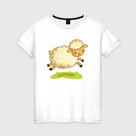 Женская футболка хлопок с принтом Весёлая овечка в Белгороде, 100% хлопок | прямой крой, круглый вырез горловины, длина до линии бедер, слегка спущенное плечо | 