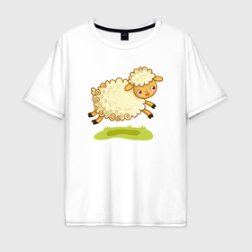 Мужская футболка хлопок Oversize с принтом Весёлая овечка в Белгороде, 100% хлопок | свободный крой, круглый ворот, “спинка” длиннее передней части | 