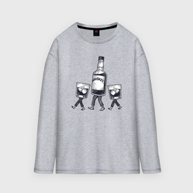 Мужской лонгслив oversize хлопок с принтом Walking whiskey в Ухте,  |  | 