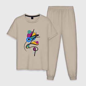 Мужская пижама хлопок с принтом Яркая разноцветная абстракция в Курске, 100% хлопок | брюки и футболка прямого кроя, без карманов, на брюках мягкая резинка на поясе и по низу штанин
 | 